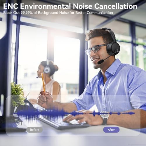 Bluetooth Headset with Microphone, Noise Cancelling Wireless Headset with Mic for Work, Bluetooth 5.3 Dual Connection, 60H Battery, Mute Button, Bluetooth Headphones with Mic for PC/Laptop/Zoom/Teams - Image 2