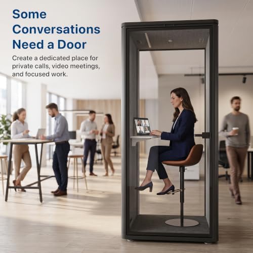 Uncaged Ergonomics Small Office Pod, 1-Person Acoustic Office Phone Booth with Ventilation, LED Lighting and Power, Black - Image 3