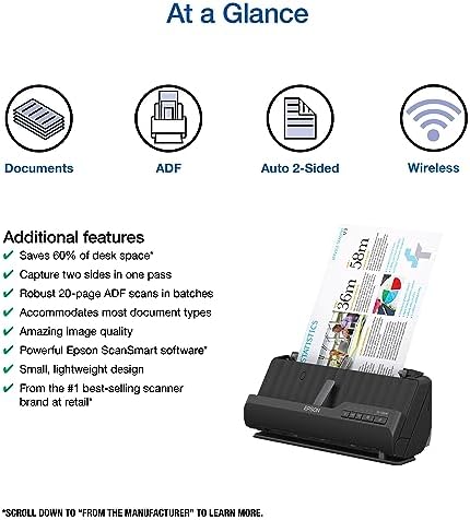 Epson Workforce ES-C320W Wireless Compact Document Scanner Duplex 20-pg ADF - Image 3