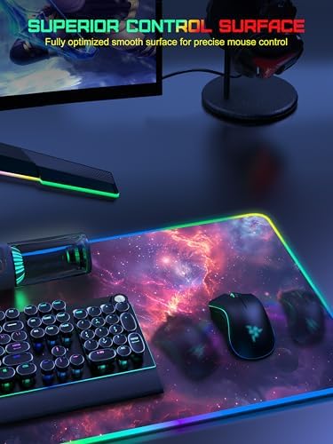 RGB Gaming Mouse Pad with Wireless Charging, Large Desk Mat, Red Nebula - Image 5