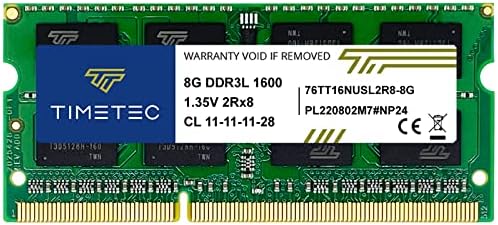 Timetec 8GB DDR3L / DDR3 1600MHz (DDR3L-1600) PC3L-12800 / PC3-12800(PC3L-12800S) Non-ECC Unbuffered 1.35V/1.5V CL11 2Rx8 Dual Rank 204 Pin SODIMM Laptop Notebook PC Computer Memory RAM Module Upgrade by Timetec