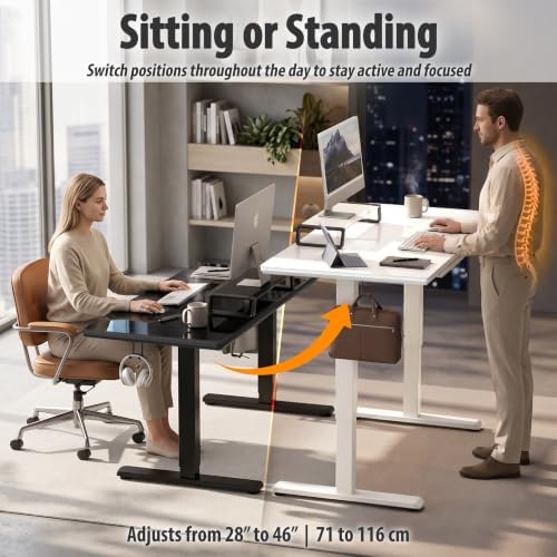 SHW 48-Inch Glass Electric Height Adjustable Standing Desk, White - Image 4