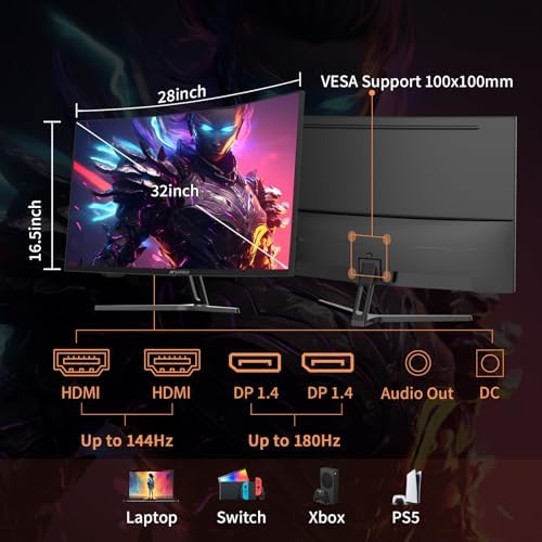 SANSUI 32-Inch Curved Gaming Monitor WQHD 2560 x 1440 180Hz Curved 1500R - Image 4
