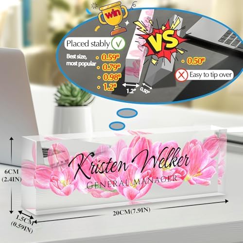 Custom Office Name Plate for Desk - Desk Name Plate Personalized Gifts for Coworkers, Boss, Employees, Teacher, Nurse - Office Desk Decor for Women Men - Employee Appreciation Gifts (Pink Lotus) - Image 2