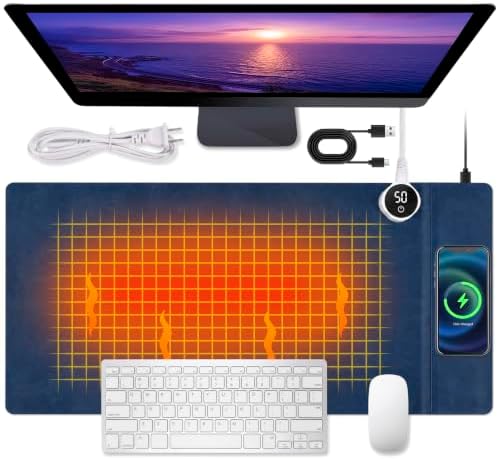Heated Desk Pad Mouse Mat - Keyword Hand Warmer for Office Desktop, Blue by ChezMax