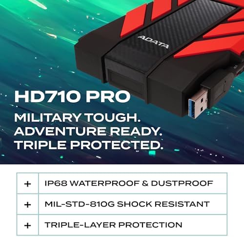 ADATA HD710 Pro External Hard Drive, Red, 1TB - Image 3