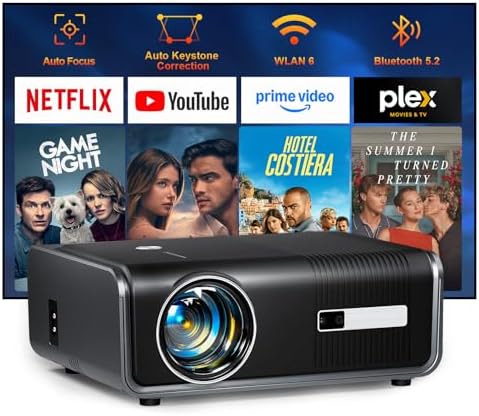 [Now with Netflix & 3000 ANSI] 4K Projector with WiFi and Bluetooth,TOF Real-Time Auto Focus Smart Projector, Upgrade for AuKing Overhead Projectors Theater Proyector with Omni-Adjustable Stand(Black) by AuKingProjector