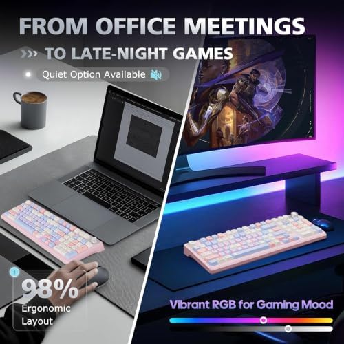 Compute Keyboard, Wireless Gaming Mechanical Creamy Keyboard Pink - Image 6