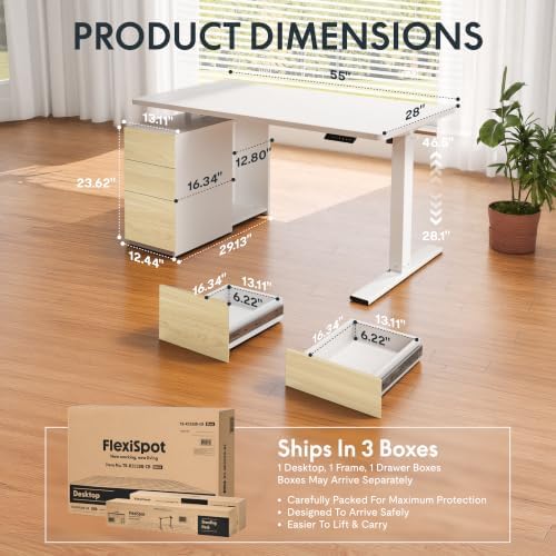 FLEXISPOT EN2 55"x28" Standing Desk Bundle with Storage Cabinet, White - Image 3