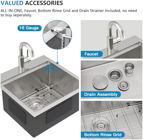 18"x18" Bar Prep Sink Drop In Workstation with Faucet Combo - Image 7