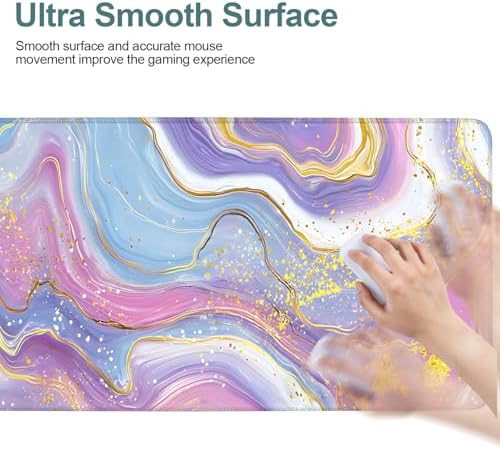 Pink Purple Marble Gaming Mouse Pad 31.5"x11.8" Large Extended Pad Desk Mat Anti-Slip Rubber Base & Durable Stitched Edges for Gamers Smooth Mouse Pad Writing Surface for Desk Office/Home - Image 6