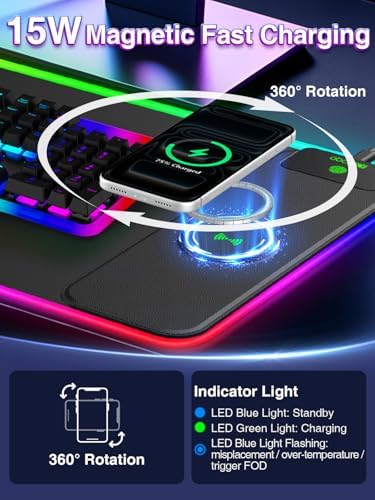 XL RGB LED Gaming Mouse Pad with 15W Magnetic Wireless Charging - Image 2
