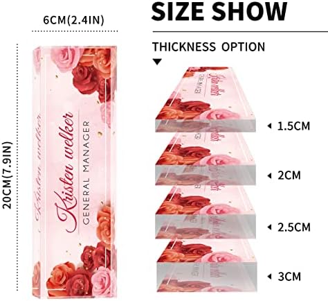 Desk Name Plate Personalized, Custom Name Plates for Desks, Office Desk Decor, Rose Design Clear Acrylic Glass Block, Personalized Office Gifts for Women Men Boss Teachers Coworkers Appreciation Gifts - Image 3