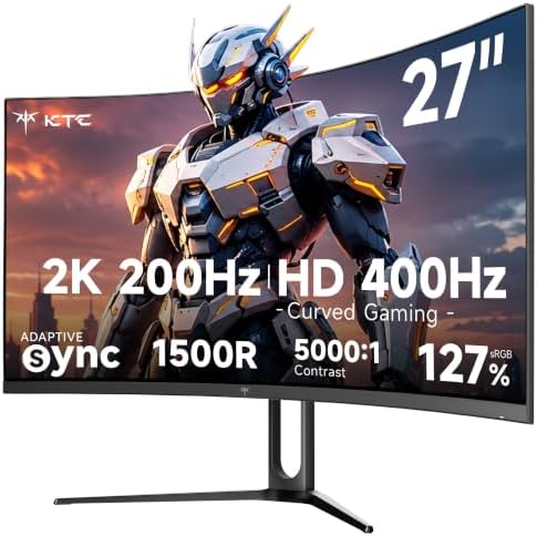 KTC H27S5 27 Inch Curved Gaming Monitor, QHD 2K 200Hz / HD 400Hz Dual Mode by KTC
