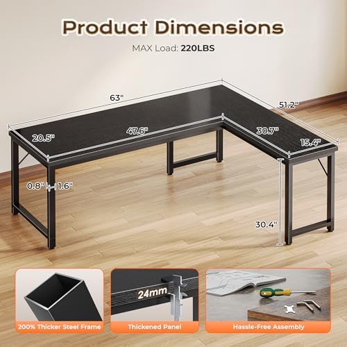 Huuger 63 Inch L Shaped Desk with 0.95 Inch Thicker Desktop - Image 3