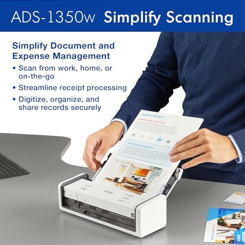 Brother ADS-1350W Wireless Compact Desktop Scanner | Scan Speeds of Up to 30ppm | Single Pass Double-Sided Scanning (Renewed) - Image 3