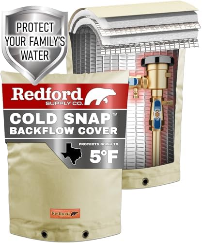 Redford Supply Co. Cold Snap (5°F) Backflow Preventer Insulation Cover, 24"W x 36"H, Pipe Insulation, Water Sprinkler Covers for Outside, Sprinkler Backflow Cover for Winter, Well Pump Bag (Beige) by RedfordSupplyCo