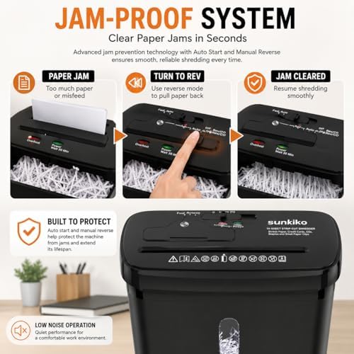 10-Sheet Strip Cut Paper Shredder with Jam Proof System, P-2 Security Level, 5-Minute Continuous Operation, 3.17 Gallon Capacity, Black - Image 3