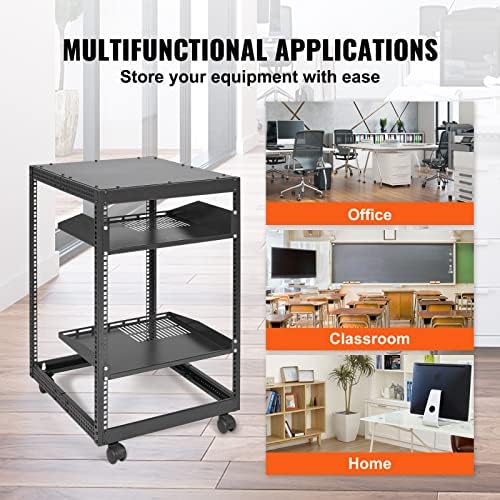 VEVOR 15U Open Frame Server Rack, 23''-40'' Adjustable Depth, Free Standing or Wall Mount Network Server Rack, 4 Post AV Rack with Casters, Holds All Your Networking IT Equipment AV Gear Router Modem - Image 6
