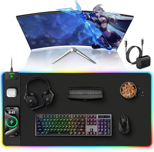 5-in-1 RGB Gaming Mouse Pad with Wireless Charging, Large Desk Mat, Black by TopmadeProduct-Ordernow