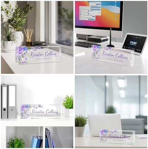 Custom Name Plate for Desk, Personalized Desk Name Plate on Clear Acrylic Glass, Appreciation Gifts for Teacher Employee Boss Coworkers Nurse, Office Desk Accessories for Women Men (Lavender) - Image 2