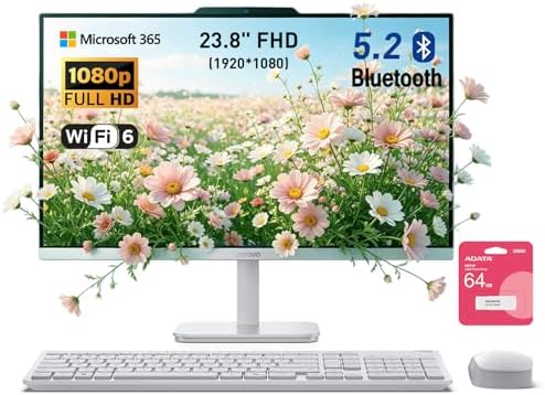 Lenovo 24” FHD A100 All-in-One Desktop Computer for Home Office, 32GB RAM, 1TB Storage, Microsoft Copilot AI, Intel 8-Core CPU, Wireless KB & Mouse, Support Dual Display, Win11, White, w/ 64GB USB by LENOVO