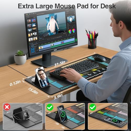 Wireless Charging Mouse Pad with Foldable Phone Holder, 31.5"x15.8" in - Image 3