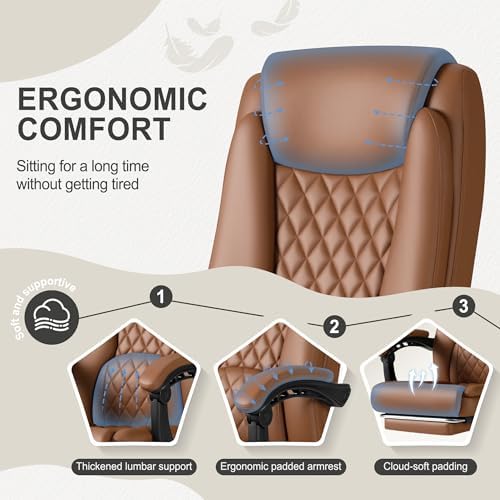Homall Executive Home Office Chair with Lumbar Support,400lbs Adjustable Ergonomic High Back Office Chair Reclining Managerial Chair for Home Office (Brown) - Image 4