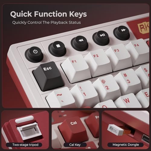 RK ROYAL KLUDGE M87 Wireless Gaming Keyboard with Screen & Dual Knobs, Red - Image 6
