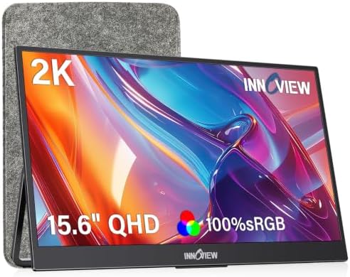 InnoView 2K Portable Monitor 15.6" QHD 100% sRGB, Built-in 180° Adjustable Stand Travel Monitor USB C Standard HDMI Ultra-Slim Portable Monitor for Laptop MacBook Phone PS5 Xbox Switch by InnoView