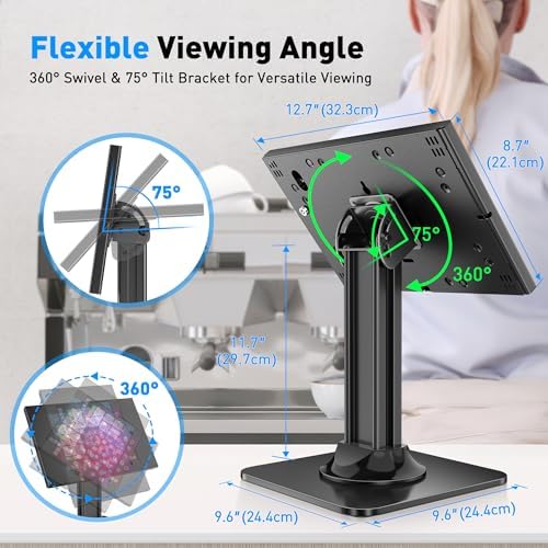 AboveTEK Anti-Theft iPad Kiosk Stand – POS iPad Security Stand & Locking Tablet Holder – Heavy Duty Base, 360° Swivel, 75° Tilt Bracket – Perfect for Retail Business - Image 4