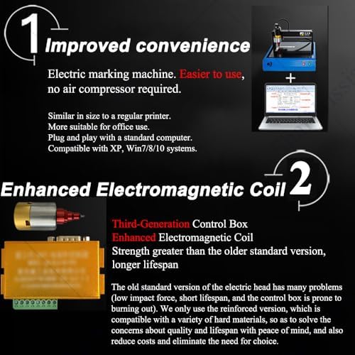 Electric Metal Marking Machine,Desktop Metal Engraving Machine,Marking Depth 0.05-2 Mm,96hra Needle Hardness,for Metal Name Plate Tag Marking Dot Peen Engraver 300 * 200 - Image 3