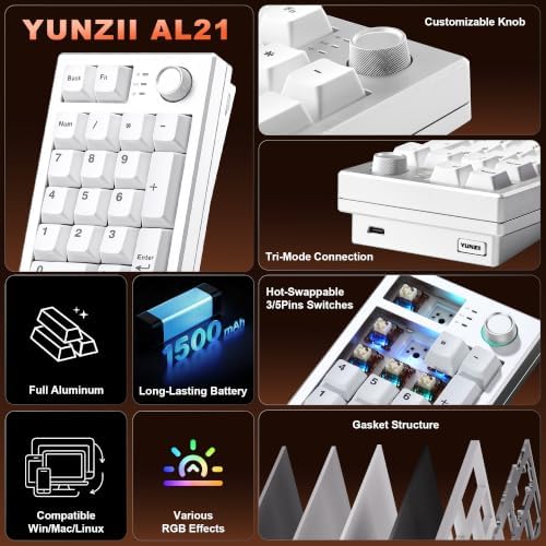 YUNZII AL21 Aluminum Wireless Number Pad (Silver, Cocoa Cream V2 Switch) - Image 2