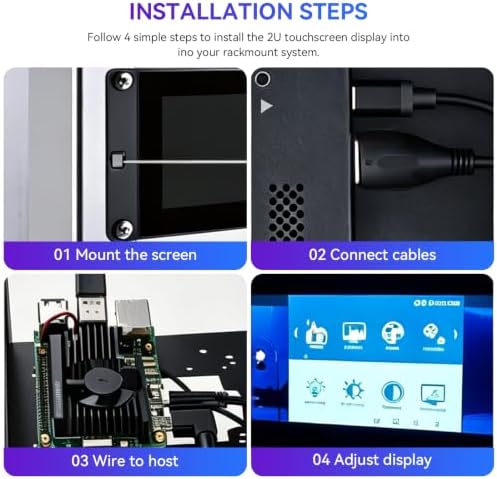 AISHICHEN 7.84 Inch 1280×400 Touch Screen Rackmount Monitor, 2U Rack Mount LCD Touch Display Built‑in Speakers for DeskPi RackMate T0/T1/T2/T0 Plus/T1 Plus/TL1 Server Cabinet & 10‑Inch Server Rack - Image 3