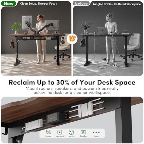 FEZIBO Electric Standing Desk with L-Shaped Crossbar & Cable Management System, 48 x 24 Inches Sit Stand up Desk, Adjustable Height Standing Desk for Home Office, Black Walnut - Image 4