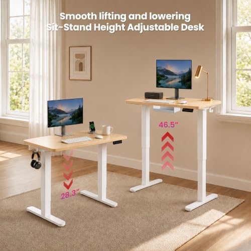 Electric Standing Desk, 32" x 24" Adjustable Height Sit Stand Desk, Small Space Workstation, Compact Computer Desk for Home Office, Stable Steel Frame (Natural) - Image 5