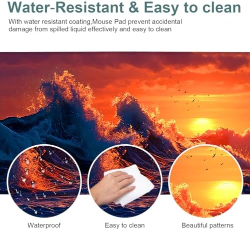 Sunset Waves Gaming Mouse Pad 31.5"x11.8" Large Extended Pad Desk Mat Anti-Slip Rubber Base & Durable Stitched Edges for Gamers Smooth Mouse Pad Writing Surface for Desk Office/Home - Image 5