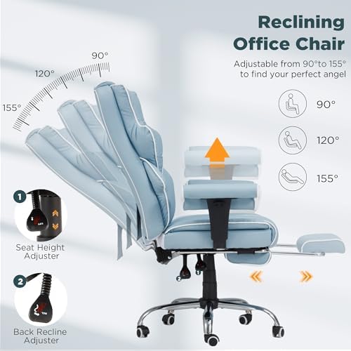 6-Point Massage Heated Executive Office Chair with Footrest,Airy Blue - Image 4