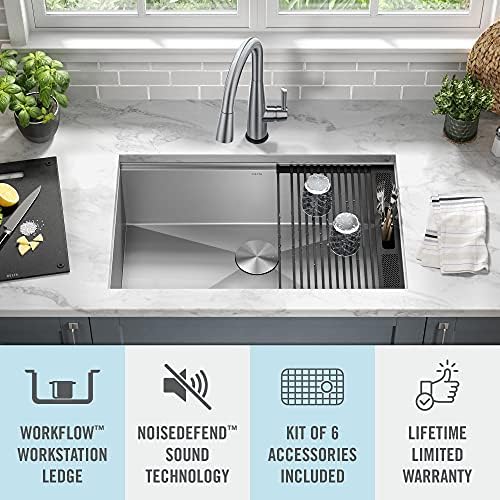DELTA FAUCET Rivet 30-Inch Workstation Kitchen Sink Undermount 16 Gauge Stainless Steel Single Bowl with WorkFlow Ledge and Chef’s Kit of 6 Accessories, 95B931-30S-SS - Image 3