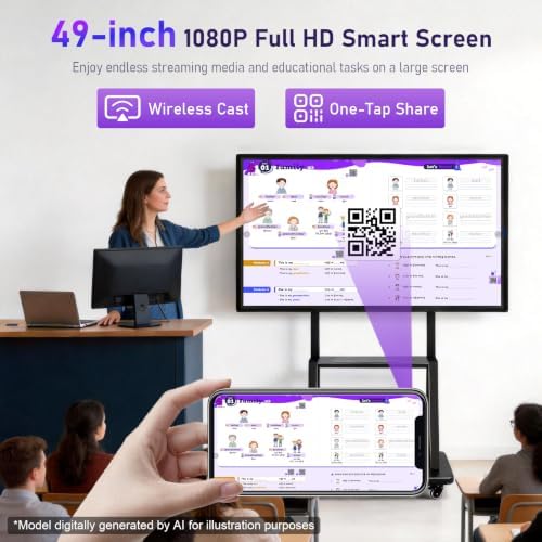 Smart Board 49 Inch Interactive Whiteboard, RK3588 Flagship Chip 6ms Low Latency, Android 12 8+64GB, Wireless Cast & Screen Mirroring, Overseas App Ready for Classroom Office Business Home(Board Only) - Image 3