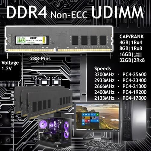 NEMIX RAM 16GB (1X16GB) DDR4 2133MHz PC4-17000 2Rx8 1.2V 288-PIN Non-ECC UDIMM Unbuffered Desktop PC Memory - Image 2