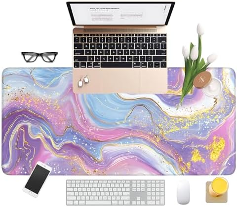 Pink Purple Marble Gaming Mouse Pad 35.4"x15.7" Large Extended Pad Desk Mat Anti-Slip Rubber Base & Durable Stitched Edges for Gamers Smooth Mouse Pad Writing Surface for Desk Office/Home - Image 3