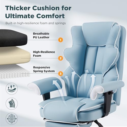 6-Point Massage Heated Executive Office Chair with Footrest,Airy Blue - Image 6
