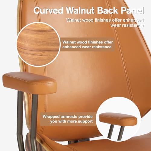 Modern Mid Back Office Chair, Adjustable Swivel Desk Chair with Arms, Brown - Image 5