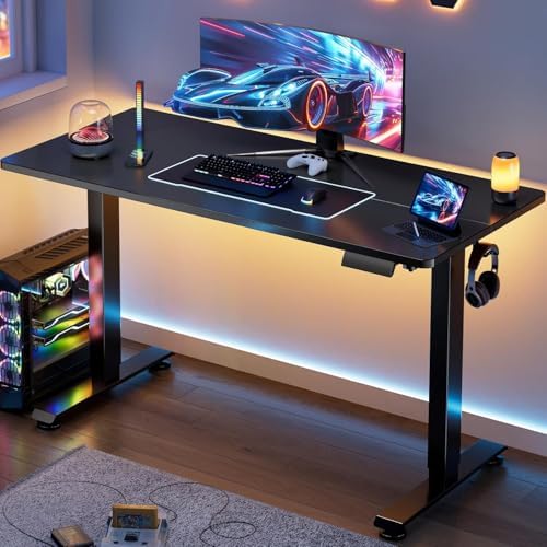 Veken 55 Inch, Height Adjustable Sit Stand Up, Wood Desktop, Work Home Office Computer PC Table, Tall Standup Workstation, Gaming Writing Study Bedroom Rising Desks, Black by Veken