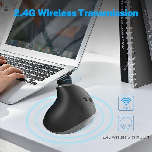Ergonomic Mouse,Rechargeable Small Vertical Mouse with 6 Buttons Adjustable 800/1200/1600 DPI Purple Wireless Mouse for Laptop, Desktop, PC, MacBook (Gray) - Image 3