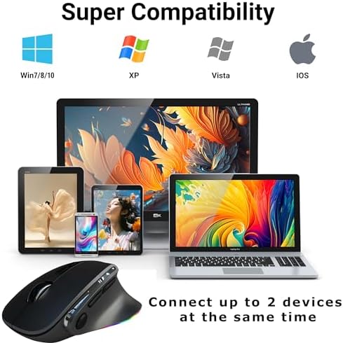 Ergonomic Mouse Jiggler, Large Middle Hands Dual Mode(Bluetooth+USB)Rechargeable Vertical Carpal Tunnel Bluetooth Wireless Mouse for PC/Laptop/Computer/Desktop/Tablet/ipad/Macbook Office Work Gift - Image 4