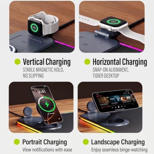3-in-1 Wireless Charging Mouse Pad, 15W RGB Gaming Desk Mat with Phone, Watch & Earbuds Charging Station, 31.5 x 11.8 in Extended Mouse Pad, Smooth Surface, Non-Slip Rubber Base, Black - Image 7