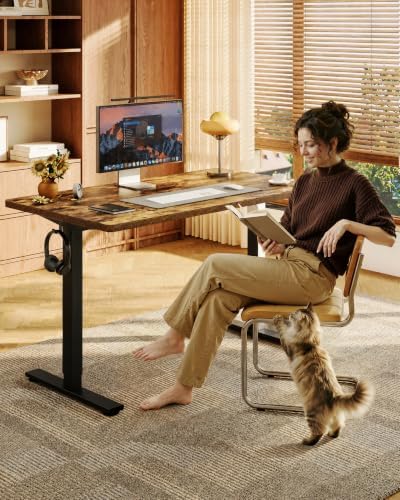 FLEXISPOT EN1 40"x24" One-Piece Standing Desk, Rustic (Black Frame) - Image 2