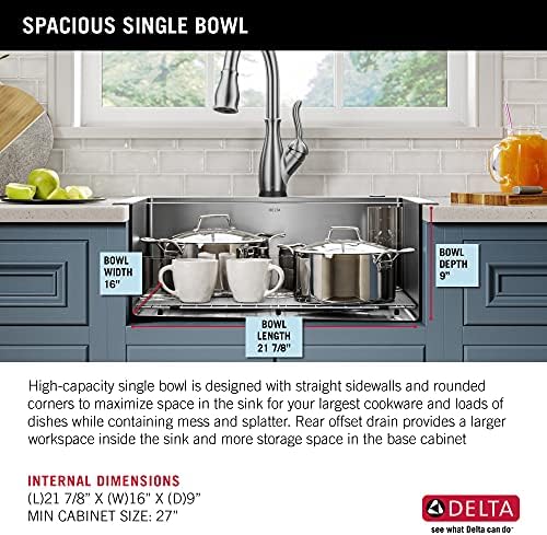 DELTA FAUCET 95A932-25S-SS Lorelai Workstation Kitchen Sink Drop-in Top Mount Stainless Steel Single Bowl with WorkFlow Ledge and Chef’s Kit of 5 Accessories - Image 6